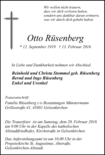 Traueranzeige von Otto Rüsenberg von Tageszeitung