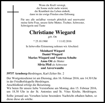 Traueranzeige von Christiane Wiegard von Tageszeitung