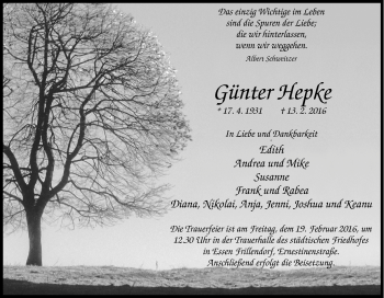 Traueranzeige von Günter Hepke von Tageszeitung