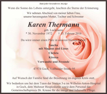 Traueranzeige von Karen Thermann von Tageszeitung