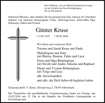 Traueranzeige von Günter Kruse von Tageszeitung