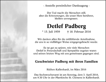 Traueranzeige von Detlef Padberg von Tageszeitung