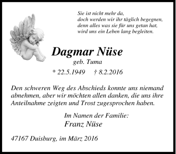Traueranzeige von Dagmar Nüse von Tageszeitung