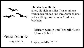 Traueranzeige von Petra Scholz von Tageszeitung
