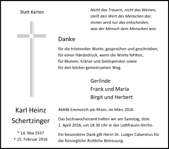 Traueranzeige von Karl Heinz Schertzinger von Tageszeitung