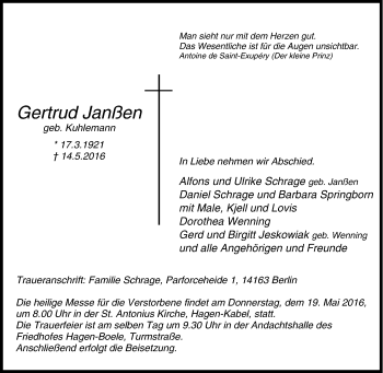 Traueranzeige von Gertrud Janßen von Tageszeitung