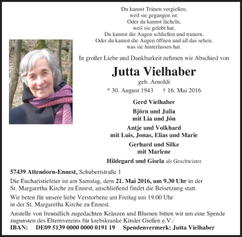 Traueranzeige von Jutta Vielhaber von Tageszeitung