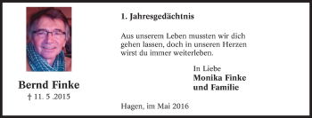 Traueranzeige von Bernd Finke von Tageszeitung