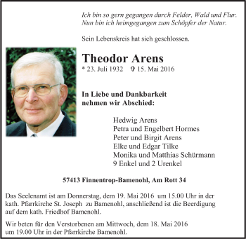 Traueranzeige von Theodor Arens von Tageszeitung