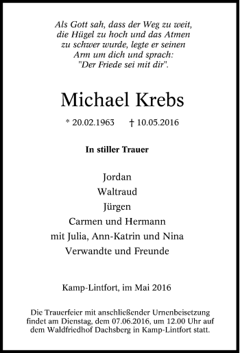 Traueranzeige von Michael Krebs von Tageszeitung
