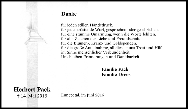  Traueranzeige für Herbert Pack vom 20.06.2016 aus Tageszeitung