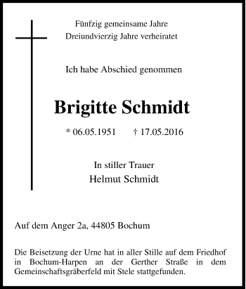 Traueranzeige von Brigitte Schmidt von Tageszeitung