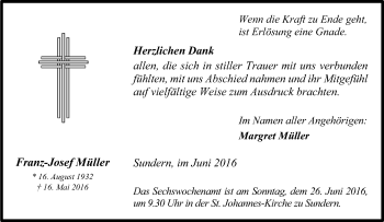 Traueranzeige von Franz-Josef Müller von Tageszeitung