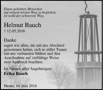 Traueranzeige von Helmut Bauch von Tageszeitung