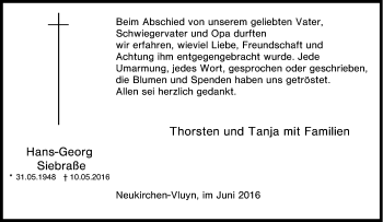 Traueranzeige von Hans-Georg Siebraß von Tageszeitung