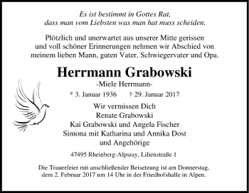 Traueranzeige von Herrmann Grabowski von Tageszeitung