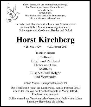 Traueranzeige von Horst Kirchberg von Tageszeitung
