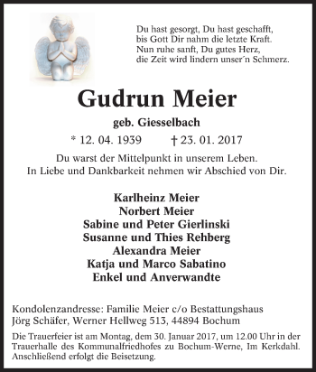 Traueranzeige von Gudrun Meier von Tageszeitung