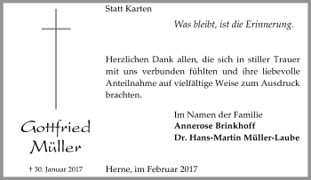 Traueranzeige von Gottfried Müller von Tageszeitung