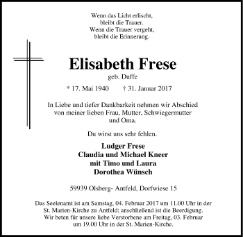 Traueranzeige von Elisabeth Frese von Tageszeitung