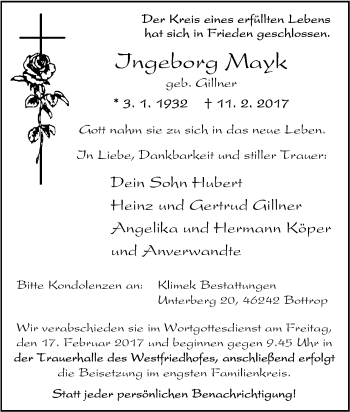 Traueranzeige von Jngeborg Mayk von Tageszeitung