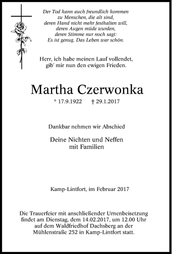 Traueranzeige von Martha Czerwonka von Tageszeitung