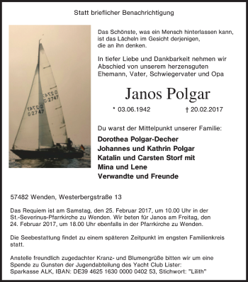 Traueranzeige von Janos Polgar von Tageszeitung