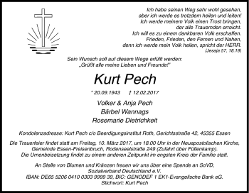 Traueranzeige von Kurt Pech von Tageszeitung