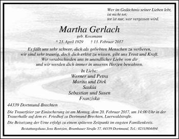 Traueranzeige von Martha Gerlach von Tageszeitung
