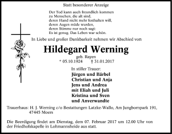 Traueranzeige von Hildegard Werning von Tageszeitung