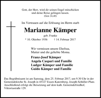 Traueranzeige von Marianne Kämper von Tageszeitung
