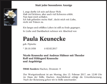 Traueranzeige von Paula Keunecke von Tageszeitung