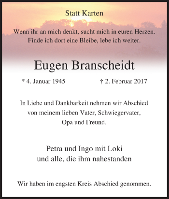 Traueranzeige von Eugen Branscheidt von Tageszeitung