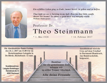 Traueranzeige von Theo Steinmann von Tageszeitung