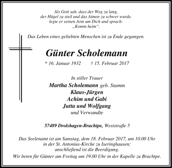 Traueranzeige von Günter Scholemann von Tageszeitung