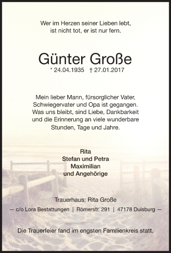 Traueranzeige von Günter Große von Tageszeitung