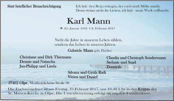Traueranzeige von Karl Mann von Tageszeitung