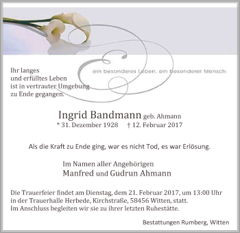 Traueranzeige von Ingrid Bandmann von Tageszeitung