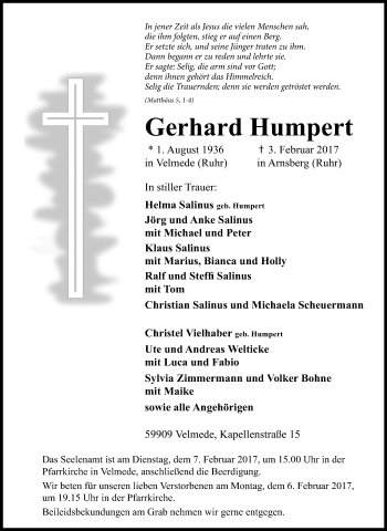 Traueranzeige von Gerhard Humpert von Tageszeitung